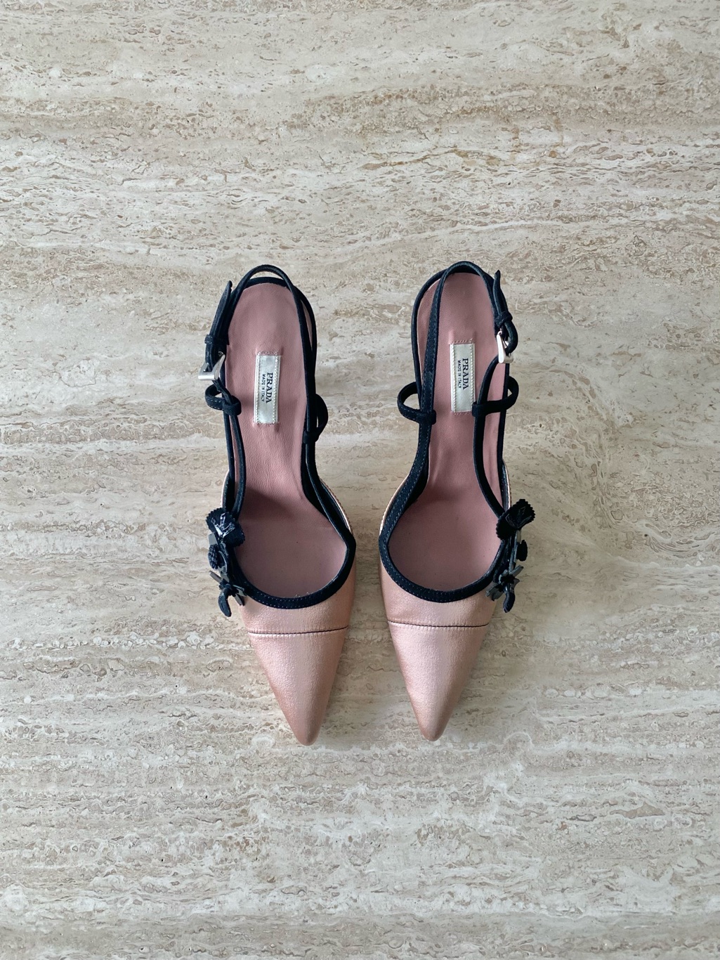 Vintage Prada Satin Suede Flower Appliqu Slingback Heels